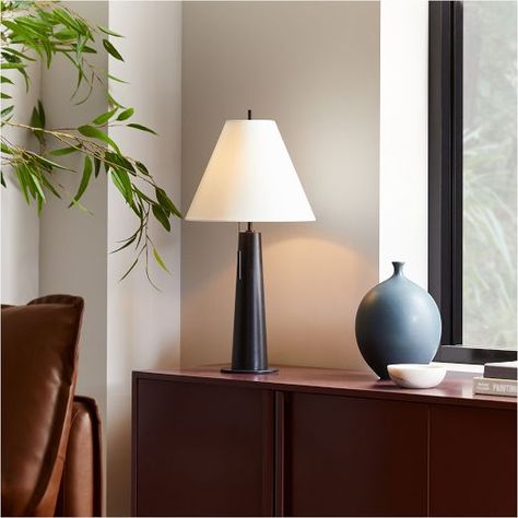 Modern Table Lamps | West Elm Contemporary Bedside Lamps, Amber Glass Lamp, Wood Column, Wood Columns, Living Room Decor Inspiration, Smart Bulbs, Bathroom Solutions, Lighting Trends, Furniture Trends