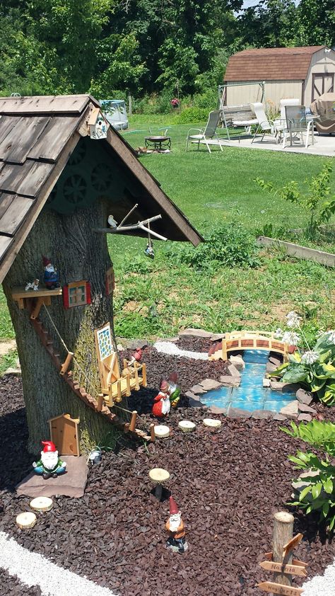 Gnome Tree, Gnome Village, Tree Village, Fairy Home, Bird Bath Garden, Fake Trees, Village Display, Gnome House, Garden Kits