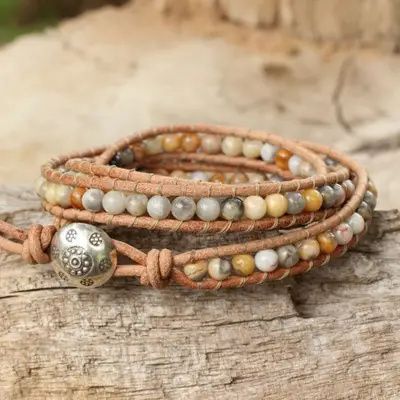 Balance Bracelet, Diy Leather Bracelet, Inner Balance, Beaded Leather Bracelet, Jasper Jewelry, Beaded Wrap Bracelets, Hippie Jewelry, Beaded Bracelets Diy, Leather Wrap Bracelet