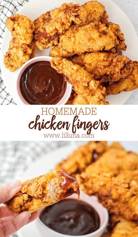 Homemade chicken fingers are a homestyle family favorite!! They fry up in about 20 minutes and are finger-licking good. #chickenfingers #chickenfingersrecipe #friedchickenfingers #chicken Homemade Chicken Fingers, Chicken Fingers Baked, Make Your Own Buttermilk, Chicken Finger Recipes, Chicken Milk, Buttermilk Chicken, Chicken Fingers, Cheat Meal, Meat Chickens