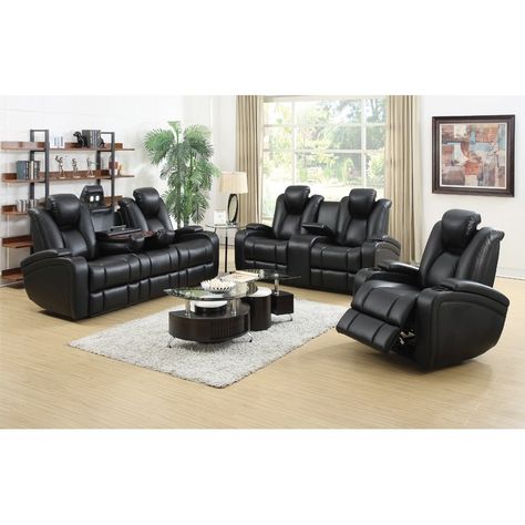 Black Living Room Set, Sofa And Loveseat Set, Sofa Lounge, Black Living Room, Leather Reclining Sofa, Leather Sofa Set, Power Reclining Sofa, Recliner Sofa, Leather Living Room Set