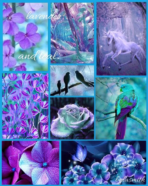 Purple Teal Aesthetic, Purple And Teal Aesthetic, Teal And Lavender, Colour Collage, Whimsigoth Aesthetic, Purple Collage, Magical Transformation, Teal Decor, Crystals Wedding