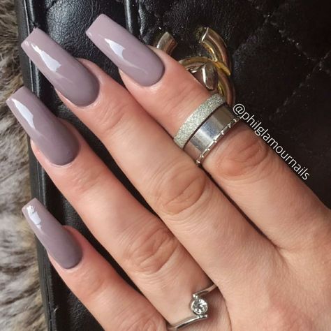 Long Square Nails. Purple Gray Nails. Acrylic Nails. Grey Acrylic Nails, Long Square Nails, Squoval Nails, Girls Fun, Diy Acrylic Nails, Nail Colour, Nails Colors, Gray Nails, Glam Nails