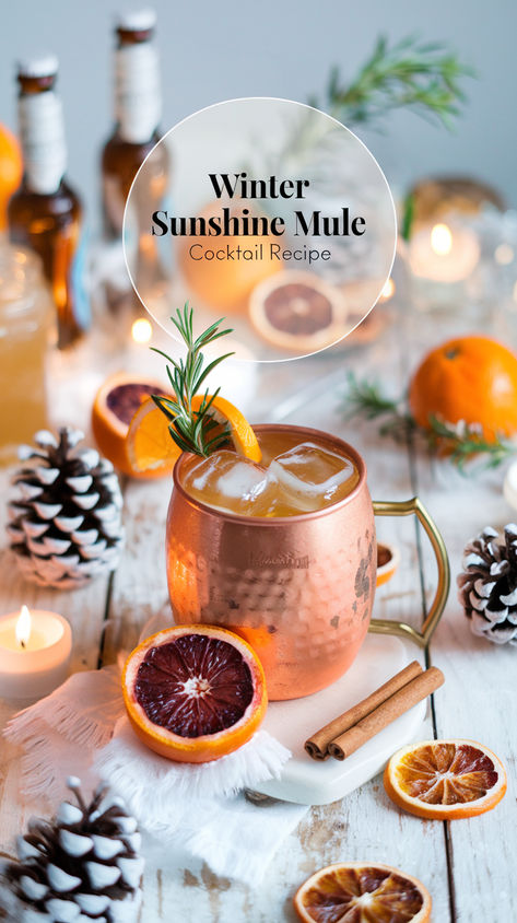 Discover the perfect winter cocktail with our Winter Sunshine Mule  Cocktail Recipe! This refreshing Citrus Winter Mule combines zesty  orange and spicy ginger beer, creating a delightful Winter Mule with  Orange that warms your spirits. Enjoy a cozy evening with this Winter  Citrus Mule Drink, featuring vodka for an extra kick. Ideal for festive  gatherings, this Ginger Beer Winter Mule is a must-try! Flavored Mules, Christmas Mules Cocktail, Winter Mule Cocktail, Holiday Moscow Mule Recipe, Winter Moscow Mule, Fall Mule Cocktail, Christmas Mule Cocktail, Mule Drink Recipes, Christmas Mule