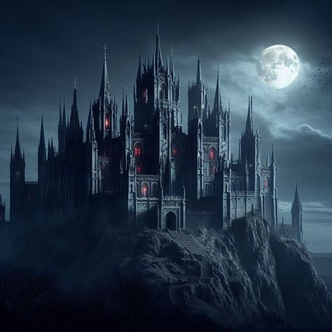 Dark Castle Aesthetic Interior, Dark Castle Interior, Castle Aesthetic Interior, Victorian Gothic Aesthetic, Gothic Style Architecture, Castle At Night, Victorian Castle, Vampire Castle, African American Artwork