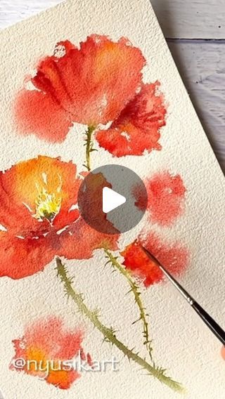 Watercolour Poppies Watercolor Tutorials, Watercolor Art Videos, Paint Poppies, Poppy Flower Painting, Watercolor Lesson, Watercolor Guide, Poppy Watercolor, Loose Watercolor Paintings, Loose Watercolor Flowers