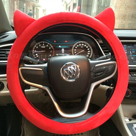 Aesthetic Steering Wheel, Car Accessories Red And Black, Cute Red Car Decor, Red Car Accessories Aesthetic, Red Car Decorations Interior, Red Car Decor, Red Car Accessories, Car Steering Wheel Cover, Girly Car