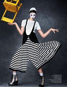 Trinculo or Stephano Mina Cvetkovic, Circus Fashion, Vogue Netherlands, Carnival Fashion, Pierrot Clown, Dark Circus, Ballet Russe, Splash Color, Circus Costume