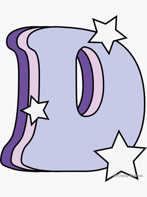 "Retro and Groovy Letter D (Lilac, Pink, Purple, Stars)" Sticker for Sale by Michelle Ramos | Redbubble Purple Letter Aesthetic, D Aesthetic Letter, Purple Colour Shades, Purple Letters, Fun Beauty Products, D Letter, Purple Stars, Trendy Fonts, Preppy Shoes