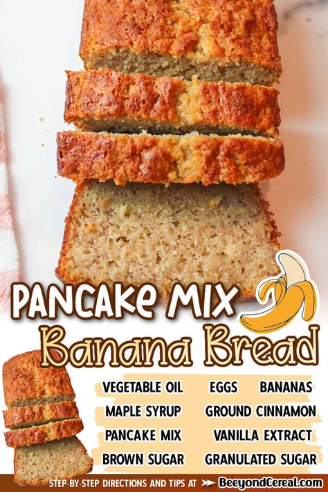 Pancake Mix Banana Bread, Pancake Mix Cookies, Pumpkin Spice Banana Bread, Cake Loaves, Pancake Mix Recipe, Mom Breakfast, Breakfast Quiche Recipes, Cinnamon Pancakes, Eating Bananas