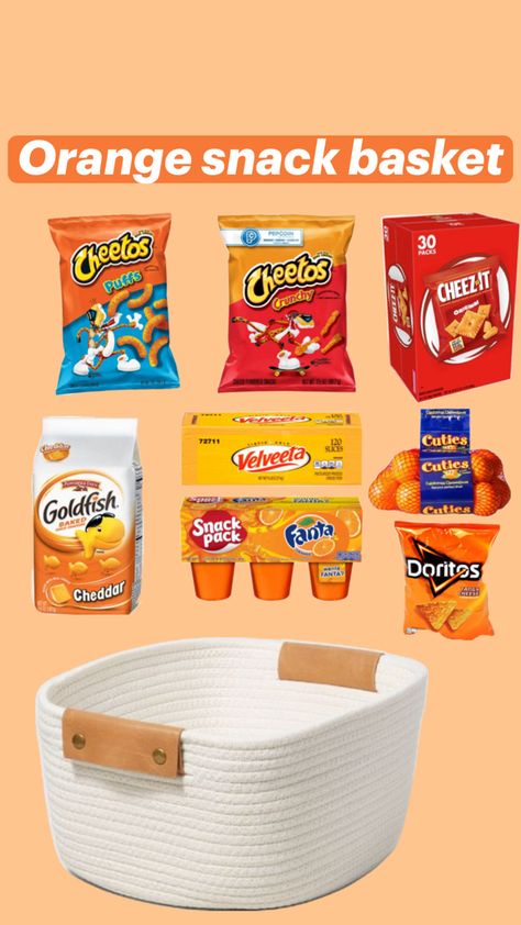 Hope you like it Orange Snack Basket, Snack Bin, Snack Basket, Cheetos Crunchy, Baby Planning, No Bake Snacks, Cheez It, Family Planning, Gift Basket