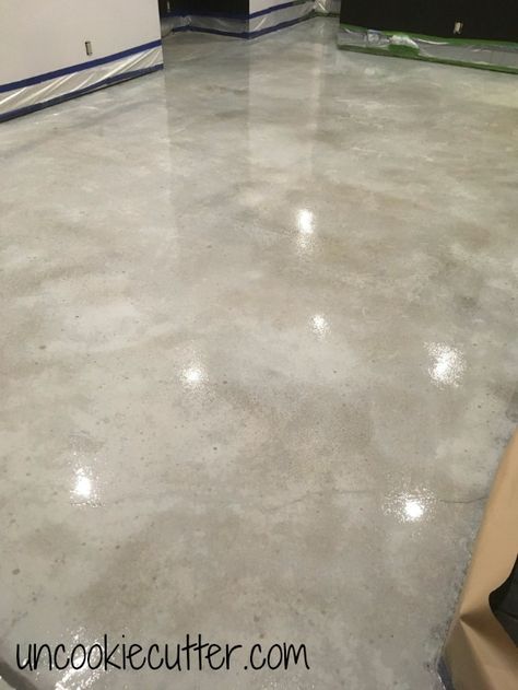 Diy Polished Concrete Floor, Basement Floor Paint, Floor Paint Ideas, Concrete Floors Living Room, Concrete Floors In House, Painting Basement Floors, Painted Concrete Floors, Concrete Stained Floors, Basement Floor