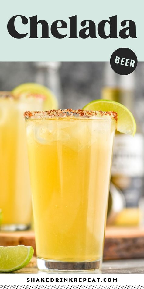 Chelada - Shake Drink Repeat Shake Drink, Adult Party Ideas, Mexican Beer, Michelada, Shakes Drinks, Delicious Drink Recipes, Shake Off, Beer Cocktails, Lime Wedge