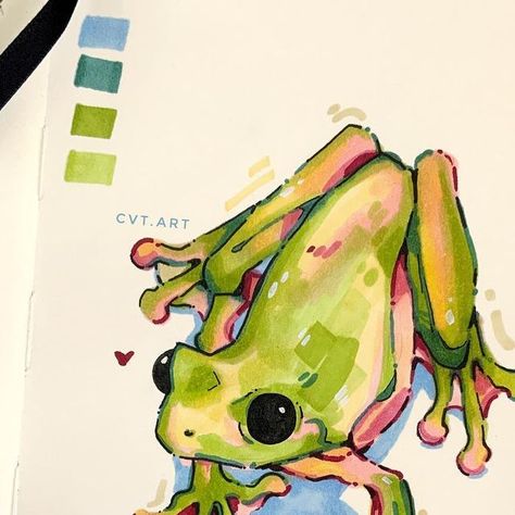 Alcohol Marker Art Simple, 3 Marker Challenge Drawings, Frog Colored Pencil Drawing, Art Frog, Drawings With Ohuhu Markers, Art With Markers Ideas, Alcoholic Markers Art, Drawing Inspo With Color, Aesthetic Alcohol Marker Art