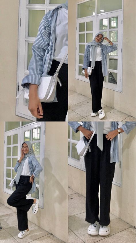 Ootd Kulot Item, Outfit Mantai, Outfit Celana Kulot, Outfit Kulot, Ootd Korean Style Hijab, Outfit Hijab Ideas, Outfit Hijab Simple, Mix And Match Outfits Hijab, Mix And Match Outfit