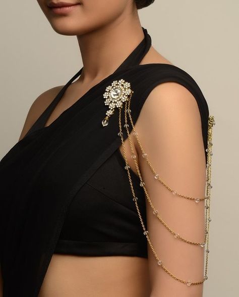 Embellished Floral Brooch with Chain Strands: Saree Brooch, Saree Pin, Saree Accessories, Watch Diy, Hair Brooch, Waist Jewelry, Bridal Jewels, Saree Jewellery, Indian Bridal Jewellery