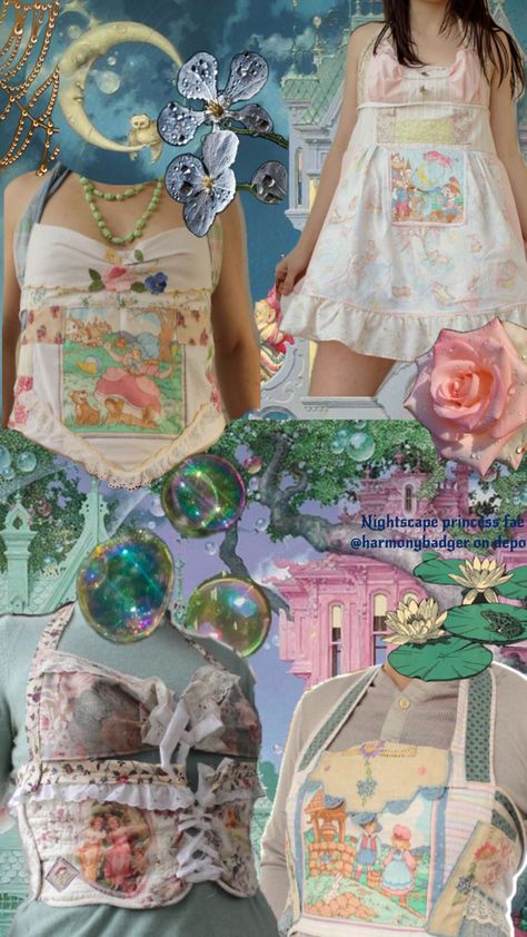 Moon owl tree house castle patchwork corsets and dress Whimsical Maximalist, Romantic Nursery, Kawaii Fairycore, Princesscore Aesthetic, Midnight Cinderella, Pastel Fairy, Coquette Kawaii, Fairytale Princess, Blue Pastel