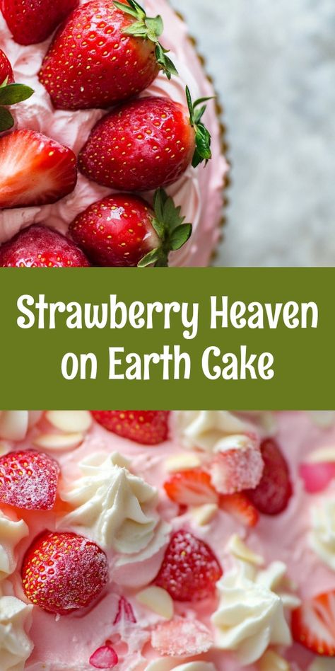 Indulge in the summer bliss of Strawberry Heaven on Earth Cake! This delightful dessert features layers of airy angel food cake, creamy vanilla pudding, and sweet strawberry pie filling, all topped with luscious whipped cream and fresh strawberries. Perfect for family gatherings or a sweet craving, this visually stunning treat is easy to make and is sure to impress your guests. Chill for a couple of hours and enjoy a slice of heaven! 🍓✨ #Dessert #StrawberryCake #SummerTreats Cherry Heaven On Earth Cake, Heaven On Earth Cake Strawberry, Strawberry Heaven On Earth Cake, Heaven Dessert, Heaven On Earth Cake, Strawberry Heaven, Angel Food Cake Desserts, Earth Cake, Strawberry Pie Filling