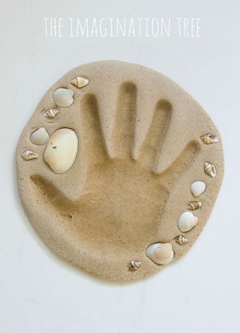 Sand Clay Recipe and Handprint Keepsakes - The Imagination Tree Sand Clay Recipe, Sand Art Projects, Sand Clay, Clay Recipe, Imagination Tree, Table Garden, Keepsake Crafts, Sand Crafts, Vbs Crafts