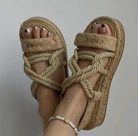 𝓜. on Twitter: "CHANEL SANDALS.… " Rope Sandals, Dr Shoes, Funky Shoes, Sandals Outfit, Chanel Sandals, Fancy Shoes, Pink Sandals, Shoe Inspo, Fashion Sandals