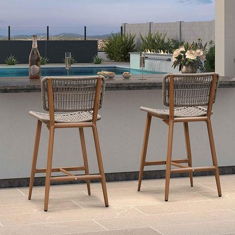 Amazon.com: PURPLE LEAF Bar Stools Set of 2 with Back Aluminum Patio Counter Height Stools for Pool Lawn Kitchen All Weather Wicker Outdoor Bar Chairs : Home & Kitchen Aluminum Furniture, Stools With Backs, Aluminum Patio, Outdoor Bar Stools, Counter Height Bar Stools, Modern Bar Stools, Counter Height Stools, Outdoor Bar, Counter Height