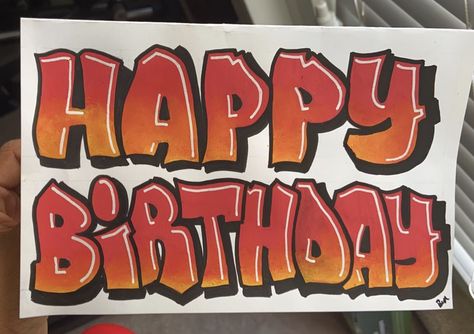 Birthday Card I made using uni-posca paint markers! Graffiti Lettering Happy Birthday, Graffiti Card Ideas, Graffiti Birthday Cards, Birthday Graffiti Art, Posca Birthday Card, Happy Birthday In Graffiti Letters, Birthday Graffiti, Posca Lettering, Happy Birthday Graffiti Letters