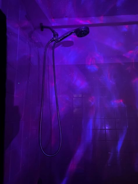 Purple Shower Aesthetic, Led Lights Shower Aesthetic, Purple Electricity Aesthetic, Purple Led Bathroom, Dark Purple Neon Aesthetic, Shower Lighting, Shower, Lighting