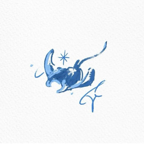 Cute Manta Ray Tattoo, Sting Ray Doodle, Simple Sea Animal Drawing, Manta Ray Doodle, Stingray Aesthetic, Stingray Drawing, Manta Ray Art, Blue Drawings, Cute Blue Wallpaper