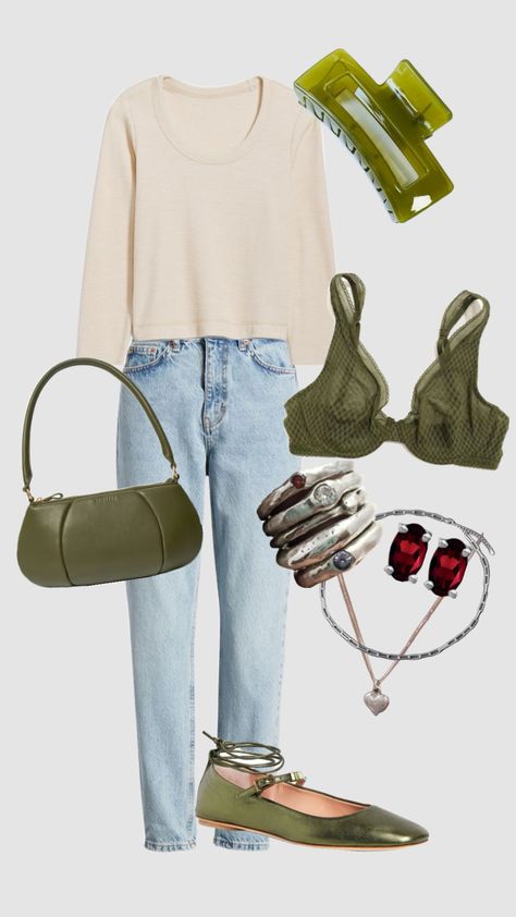 Olive green and cream outfit Olive And Cream Outfit, Green And Cream Outfit, Olive Green Style, Green Top Outfit, Cream Outfit, Olive Green Top, Green Style, Green Tops, Outfits Aesthetic