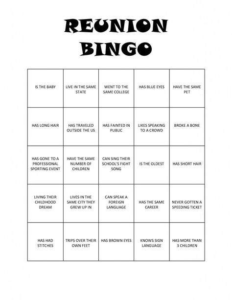 Print this bingo game for your next reunion for loads of fun and to get to know each other again. #ShareItForward #CollectiveBias #ad Games For Class Reunions, Bingo Game Ideas, Family Reunion Bingo, Class Reunion Planning, Family Reunion Themes, 50th Class Reunion Ideas, Reunion Activities, Family Reunion Activities, Class Reunion Decorations