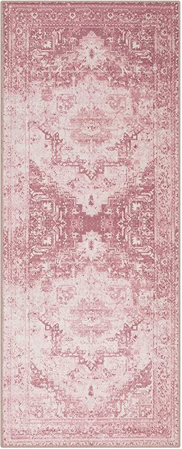 Amazon.com: Adiva Rugs Machine Washable Area Rug for Living Room, Bedroom, Bathroom, Kitchen, Printed Persian Vintage Home Decor, Floor Decoration Carpet Mat (Pink, 2'6" x 6'6") : Home & Kitchen Pink Bathroom Rug, Pink Sofa Living Room, Pink Bathroom Rugs, Pink Persian Rug, Paisley Rug, Pink Carpet, Japandi Interior, Pink Sofa, Carpet Decoration