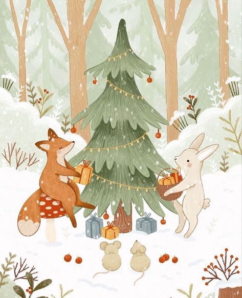 Christmas Painting Acrylic, Cozy Sunday, Christmas Graphic Design, Christmas Forest, Christmas Illustrations, Winter Illustration, Christmas Painting, Have Inspiration, Christmas Graphics