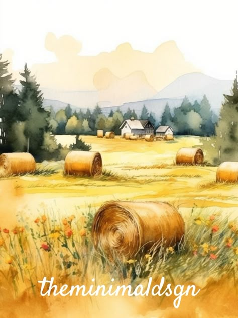 Watercolor Field, Farm Clipart, Books Nature, Watercolor Farm, Honey Farm, Harvest Farm, Beautiful Landscape Paintings, Watercolor Art Landscape, Painting Books