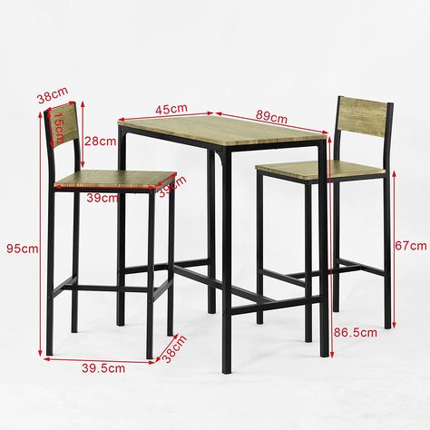 SoBuy OGT03 Bar Set-1 Bar Table and 2 Stools Home Kitchen Restaurant Bar Set Furniture Dining Set : Amazon.co.uk: Home & Kitchen Chaise Restaurant, Kitchen Bar Table, Welded Furniture, Kursi Bar, 3 Piece Dining Set, Metal Furniture Design, Table Haute, Kitchen Furniture Design, Restaurant Furniture