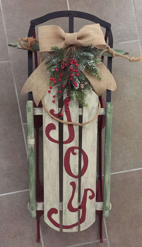 2017 - painted for Cheryl Decorated Sleds For Winter, Decorative Sleds For Christmas, Painted Sleds For Christmas, Wooden Sleds Christmas Decor, Old Sleds Decorated For Christmas, Christmas Sled Decoration Front Porches, Painted Sleds, Christmas Sleighs, Christmas Sled Decoration