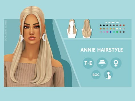 Annie Hairstyle | simcelebrity00 on Patreon Sims 4 Claw Clip Hair, Sims 4 Bun Hair, Sims Finds, Ts4 Hair, Cc Hair, Sims 4 Anime, Night Hairstyles, Pelo Sims, The Sims 4 Packs