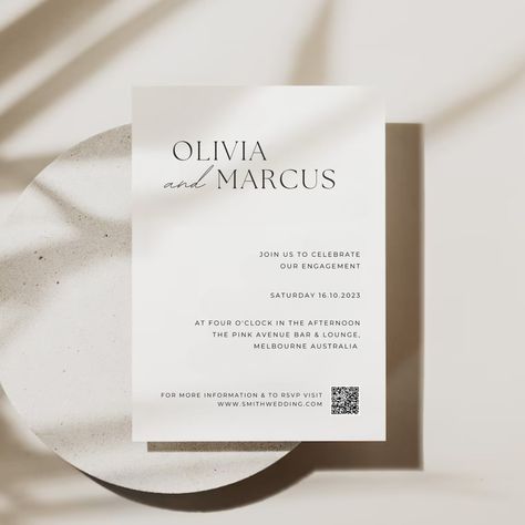 Minimal Engagement Party Invite | Digital Download Engagement Invite | Engagement Party Invite Modern | Engagement Invitations with QR code Invite Engagement, Invitation With Qr Code, Engagement Invite, Minimalist Invitation, Civil Wedding Dresses, Minimalist Wedding Invitations, Engagement Invitations, Engagement Party Invitations, Invite Template