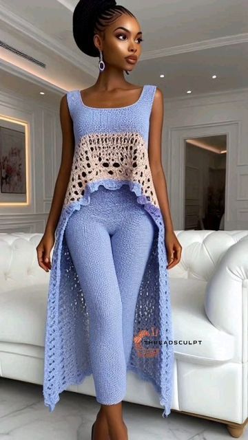 CROCHET PATTERNS AND INSPIRATION (@threadsculptor) • Instagram profile Innovation Fashion, Crochet Pants Pattern, Wrapped Dress, Female Clothes Outfits, Wool Fashion, Crochet Pants, Crochet Bunny Pattern, Chic Dress Classy, Crochet Clothing And Accessories