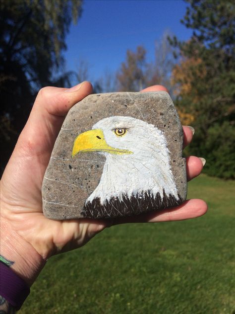 Eagle painted rock Eagle Painted Rocks, Eagle Rock Painting, Tiger Painted Rock, Eagle Painting Acrylic Easy, Eagle Painting Easy, Eagle Painting, Diy Rock Art, Tiger Painting, Rock Painting Ideas