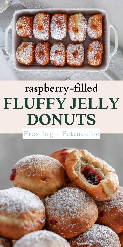 Lemon Raspberry Doughnut, Raspberry Filled Doughnut, Raspberry Jelly Donut, Raspberry Donut Filling, Strawberry Filled Doughnut, Homemade Jelly Filled Donuts Recipe, Powdered Jelly Donut, Baked Jelly Filled Donuts Recipe, Jelly Filled Muffins