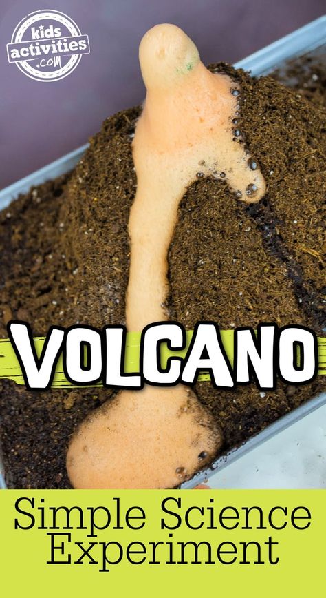 Volcano simple science experiment for kids - pan with dirt on top with erupting vinegar and baking soda lava that trails down the homemade volcano - Kids Activities Blog Best Science Projects, Build A Volcano, Diy Volcano Projects, Homemade Volcano, Diy Volcano, Volcano Project, Make A Volcano, Volcano Projects, Volcano Activities