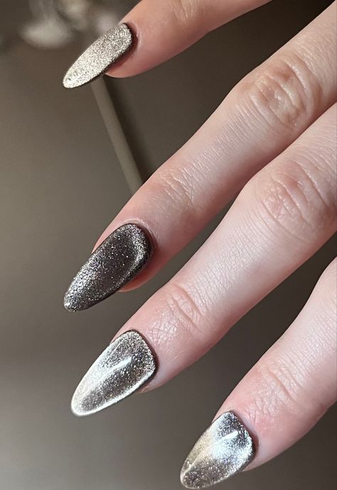 Silver Velvet Nails, Black Velvet Nails, Black Cherry Nails, Cherry Nail, Nail Aesthetic, Velvet Nails, Cherry Nails, Magnetic Nails, Prom Nails