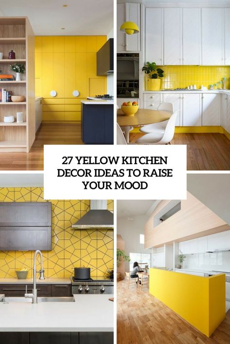 yellow kitchen decor ideas to raise your mood cover Kitchen Decor Dark Cabinets, Yellow Kitchen Accents, Yellow Kitchen Accessories, Purple Kitchen Decor, Red Kitchen Accessories, Yellow Kitchen Walls, Kitchen Decor Pictures, Yellow Kitchen Designs, Kitchen Decor Grey