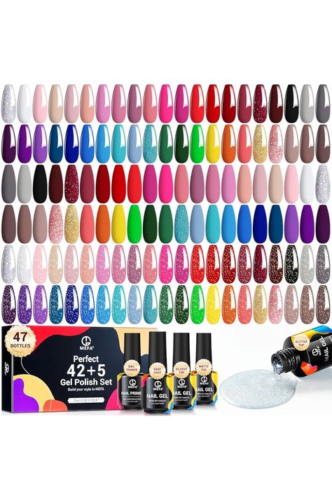 MEFA 47 PCS Gel Nail Polish Kit, 42 Colors All Seasons Collection Nude Pink White Colorful Gel Polish Set with 5 Pcs Base and Glossy/Matte/Glitter Top Coat DIY Manicure Art at Home Gifts for Women Manicure Art, Nail Polish Kit, Nail Polish Kits, Glitter Top, Gel Nail Polish Set, Nails Simple, Nail Polish Sets, Diy Manicure, Nude Pink