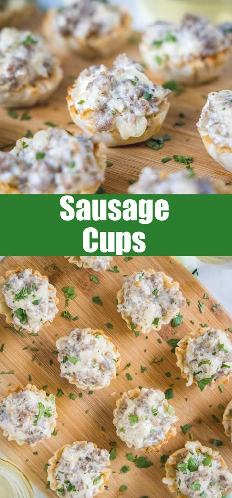 Sausage Phyllo Cup Appetizers, Sausage Cups Appetizers, Sausage Cups, Super Easy Appetizers, Finger Foods Easy, Tailgating Recipes, Easy Party Food, Favorite Appetizers, Entree Recipes