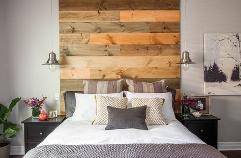 Wood Headboard Bedroom, Bedroom Designs For Couples, Reclaimed Wood Headboard, Couples Decor, Contemporary Bedroom Design, Headboard Ideas, Rustic Headboard, Headboard Wall, Wooden Headboard