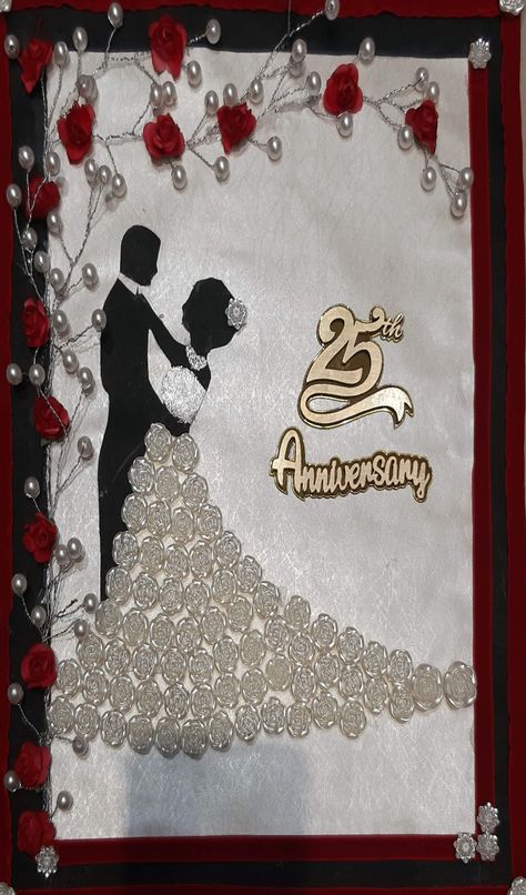 Handmade 25th anniversary card 25 Th Wedding Anniversary, 25th Anniversary Card, 28th Wedding Anniversary, Wedding Anniversary Greetings, Wedding Anniversary Greeting Cards, Anniversary Canvas, Canvas Board Painting, Classroom Charts, Anniversary Cards Handmade