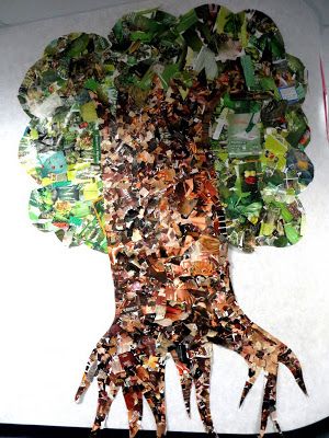 working together to create a giant tree made out of magazines that would have probably ended up in the landfill Tree Art Project, Education Thoughts, Huge Tree, Tree Collage, Earth Week, Recycled Magazine, Tree Day, Teaching Third Grade, Eco Friendly Products