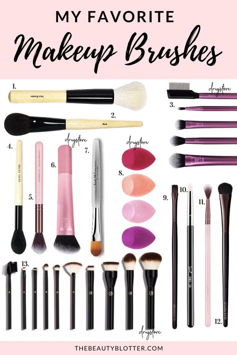 THE COMPLETE LIST OF MAKEUP BRUSHES AND THEIR USES | I share the best list of makeup brushes and which brushes you actually need. This post makes it simple and shows all the different types of brushes and their uses with pictures, including eyeshadow, foundation, blush and contouring brushes. This post includes a list of makeup brushes, including budget friendly drugstore options and their uses for beginners. It is your ultimate and complete guide to makeup brushes. #makeupbrushes #brushguide Contour Brushes For Beginners, Different Makeup Brushes And Their Uses, Makeup Brushes Names And Uses, What Each Makeup Brush Is For, Makeup Brushes My Makeup Brush Set, Types Of Makeup Brushes And Their Uses, Make Up Brush, Matte Make Up, Makeup Brush Uses