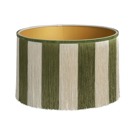 Lampshade Ava Green Handmade Fringes Sustainable Cotton - Etsy Australia Ava Green, Green Oval, Velvet Trim, Gold Line, Positano, Modern Pattern, Lamp Shades, Matte Gold, Lamp Bases